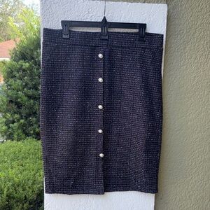 Messini Vintage Inspired Tweed Skirt with Pearl Button Detail